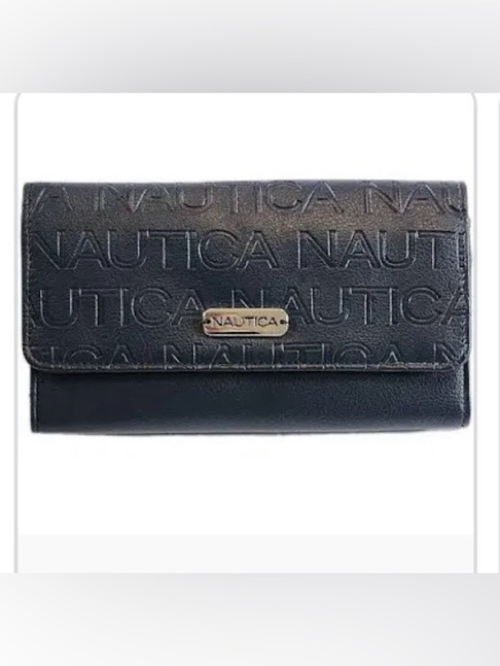 Nautica Black Embossed Leather Wallet with Gold-Tone Plaque